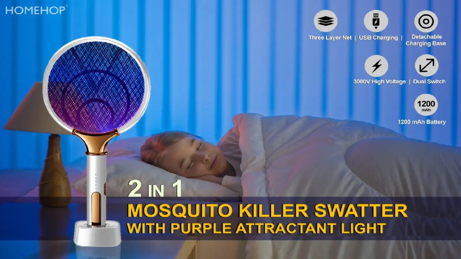 homehop electric mosquito killer racket for home