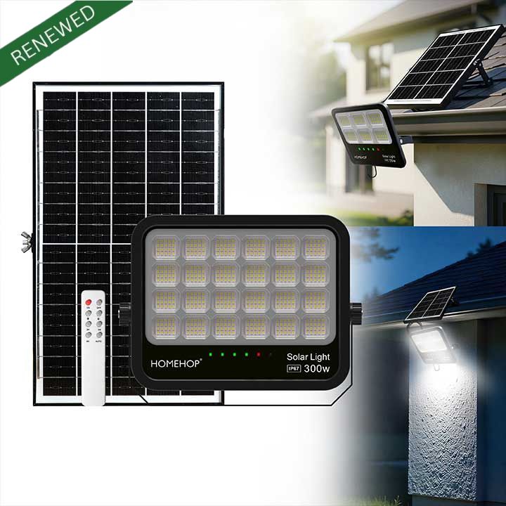 Solar Flood Light 300W Automatic Waterproof Security Wall Lamp For Home, Garden, Outdoor, Patio and Pathway (Renewed)