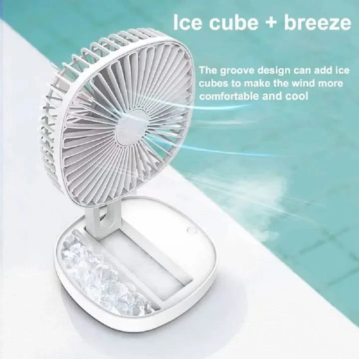 Rechargeable Small Mini Portable Foldable Table Fan with Ice Tray & 1200mAh Battery for Home, kitchen & Office Desk