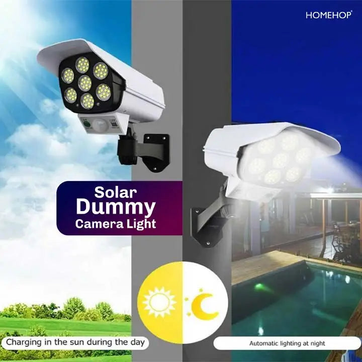 Solar Exterior Wall Lights Dummy Camera Shaped With Motion Sensor & Remote Control For Home, Garden (Waterproof, Cool White)(Renewed)