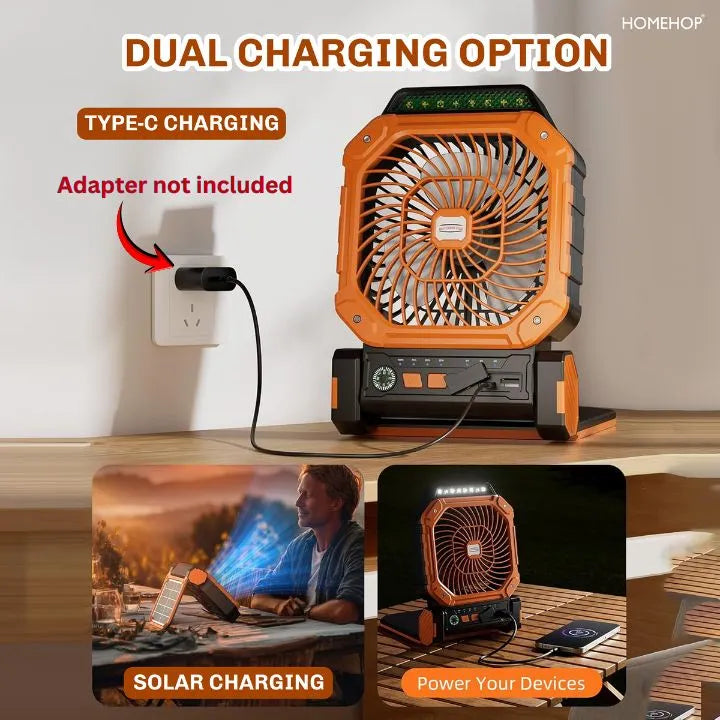 Solar Rechargeable Mini Fan with USB Portable Led Lantern for Travel, Camping, Tent, Bedroom ,Kitchen, Outdoor and Indoor