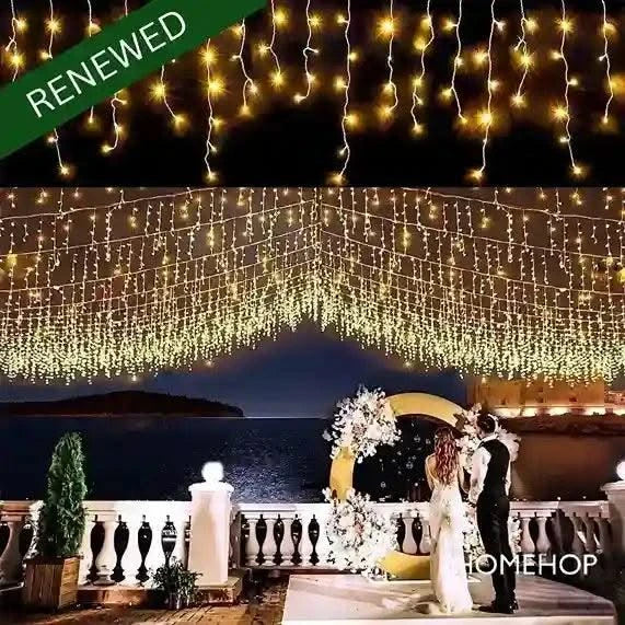 Solar Outdoor LED String Lighting waterproof Icicle lights For Home, Garden, Decoration (Warm, 300LED)(Refurbished) - HOMEHOP®