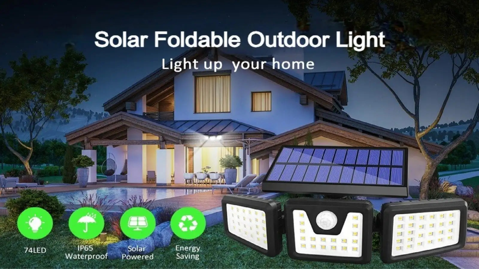 Solar Foldable Motion Sensor Light Waterproof with 2400mAh Battery