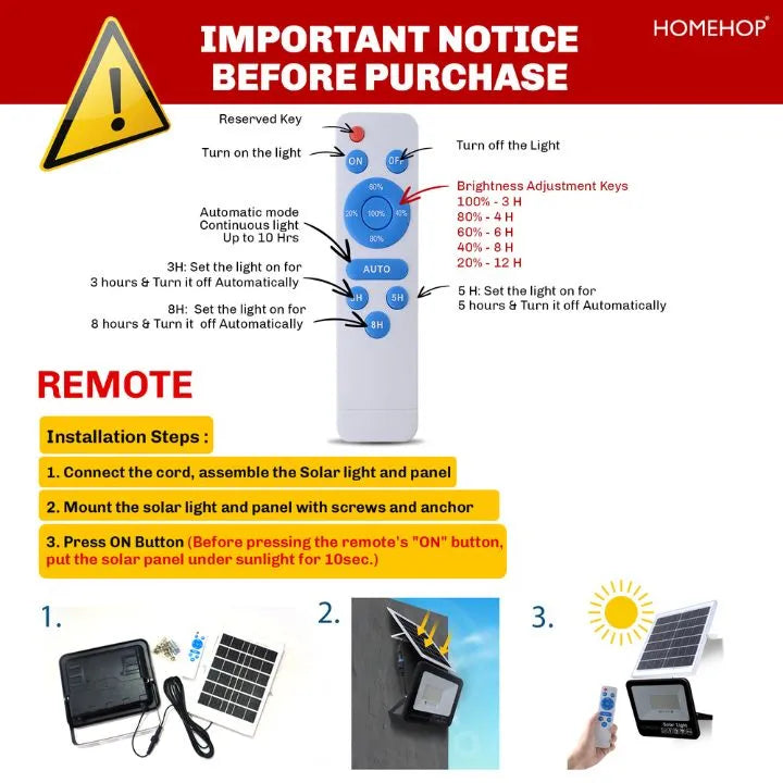 Solar LED 40W waterproof flood light automatic with Remote for Home, Garden