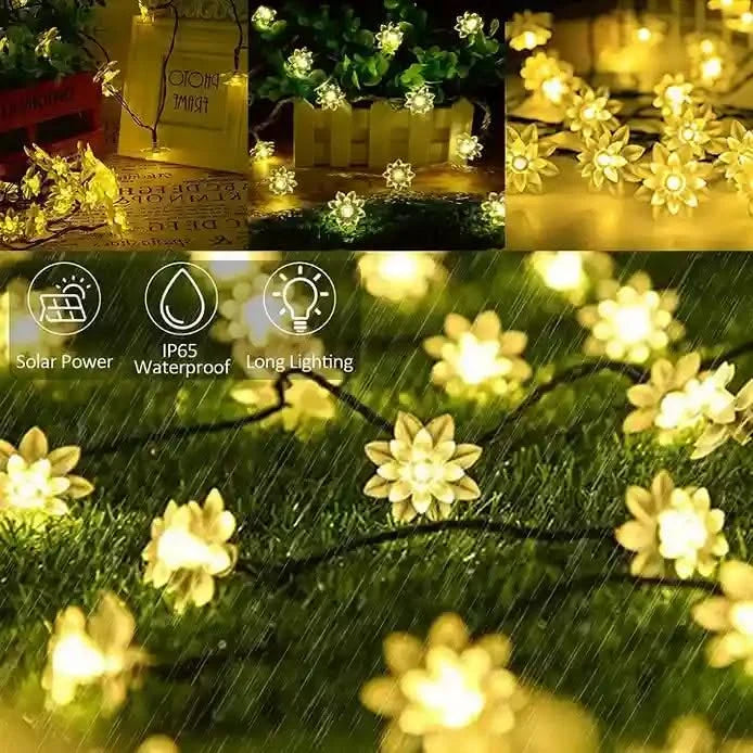 Lotus Light String Solar flower lights outdoor led decoration fairy lotus string light ...