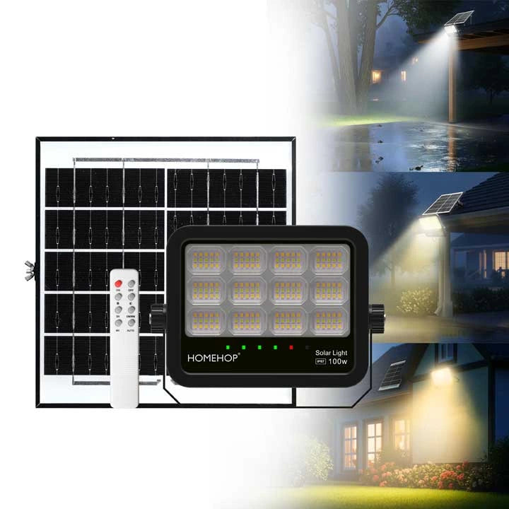 Solar Light Outdoor Waterproof Automatic 100W LED Flood Lamp for Home, Garden, Balcony, Courtyard, Porch and Patio (3 colour)