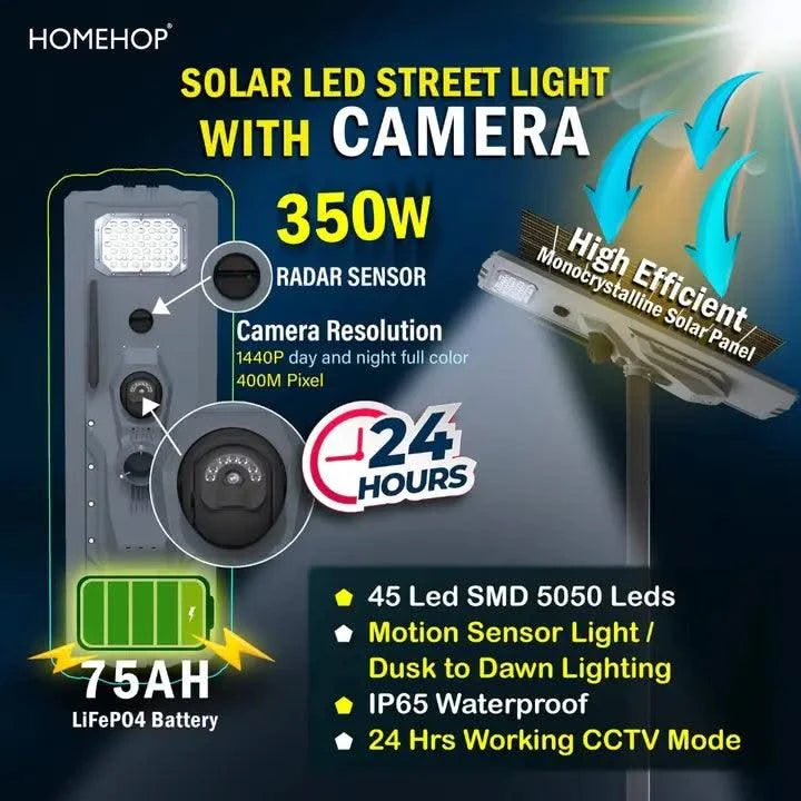 Exterior Street Solar Lights With Motion Sensor cctv Camera Led Post Lamps for Home, Garden and Outdoor - HOMEHOP®