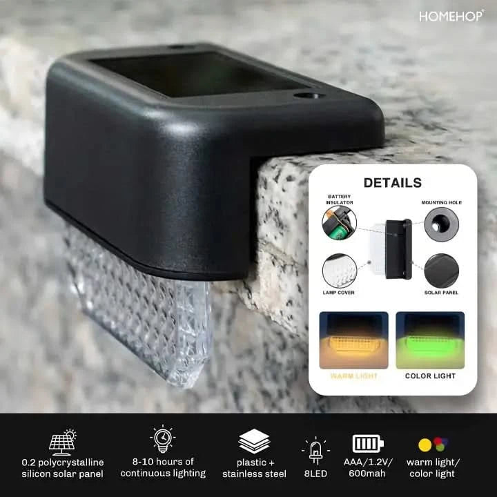 Solar Step Lights Waterproof LED Decorative Fence Lights for Garden Patio and Railings Warm/Multicolour (Renewed)