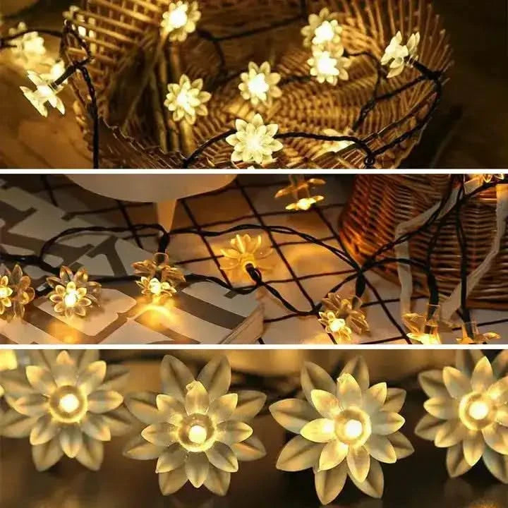 Solar flower lights outdoor led decoration fairy lotus string light ...
