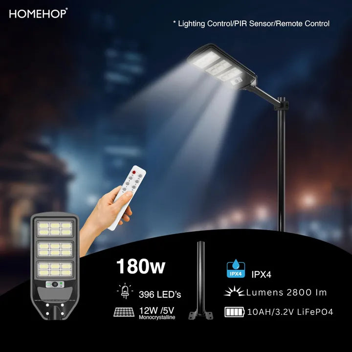 Solar Street Light Automatic 180W Motion Sensor Light with Remote Control for Home and Outdoor