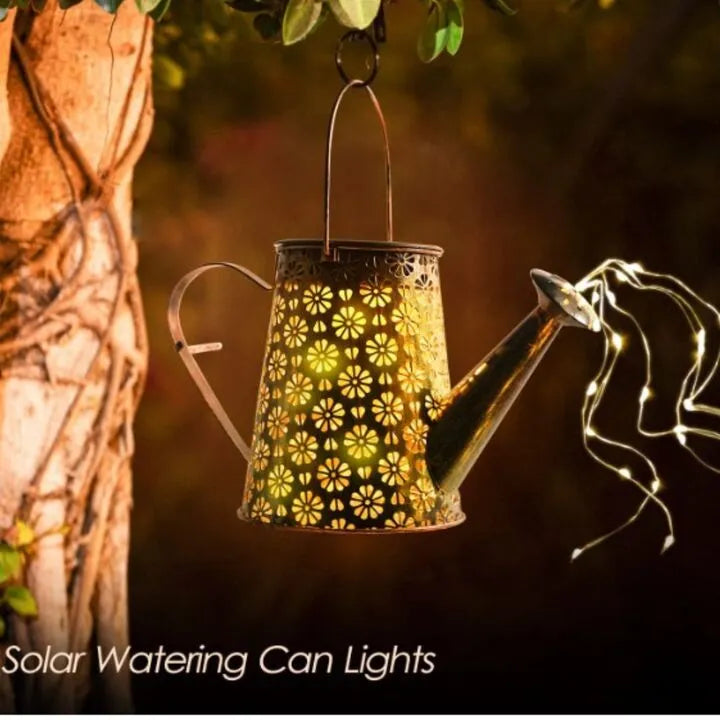 Solar Light Outdoor Garden Watering Can Hanging Waterproof LED Decorative Kettle Shower String Lamp for Table Yard Pathway Gardening Gifts