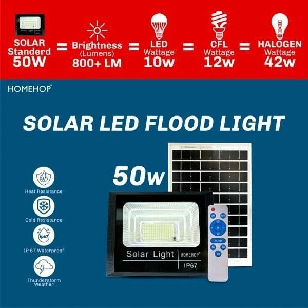 50W solar LED flood light waterproof for outdoor for Home Garden Wall Compound Patio Automatic with Remote Control (Refurbished) - HOMEHOP®