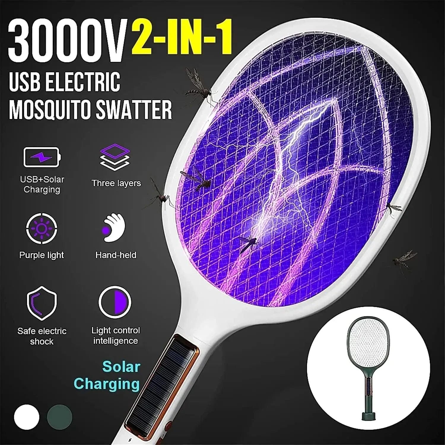 Solar Powered Mosquito Killer machine Racket bat for Home with UV Lamp - HOMEHOP®