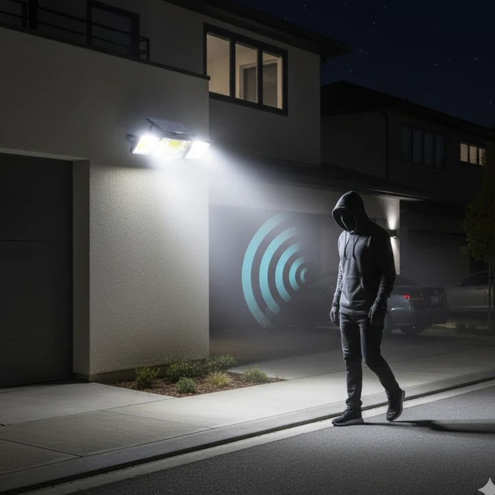 Solar COB LED Light Adjustable Outdoor Motion Sensor Porch Lights For Home, Garden, Wall With Remote (Cool White, Waterproof )