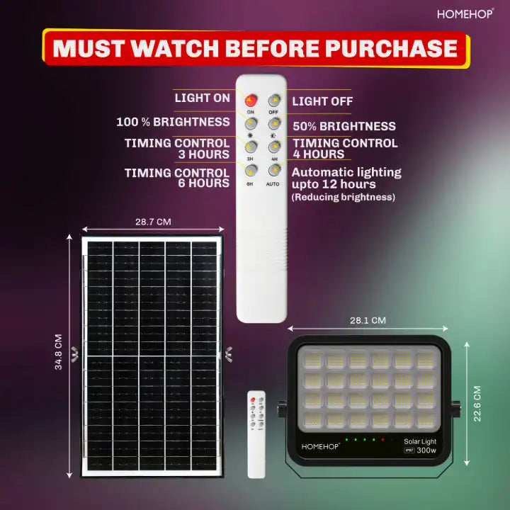 Solar LED Flood Lights 300W Waterproof Automatic Wall Lamp For Home, Garden, Patio, Pathway and Outdoor (3 Colour)