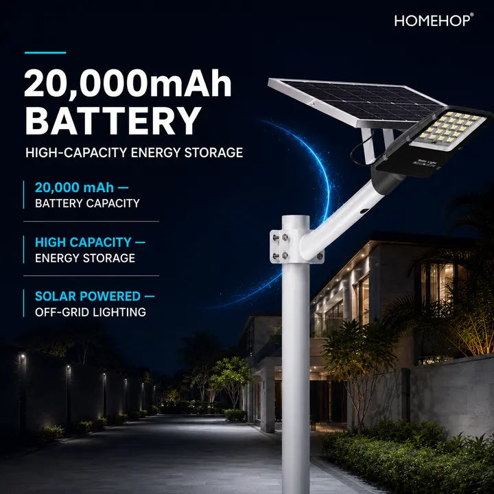 Solar Street Light Outdoor Waterproof 200 Watt Wireless Rechargeable LED for Home and Garden (20000 mAh, Aluminum)