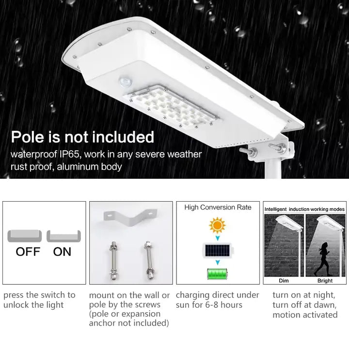 Solar Street Light Outdoor Waterproof Lamp For Home, Garden With Remote (White, 80W)