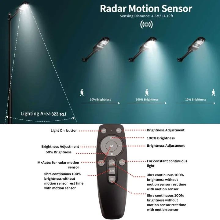 Solar Light For Street Outdoor Waterproof With Motion Sensor For Home, Village ( Remote, 30W )