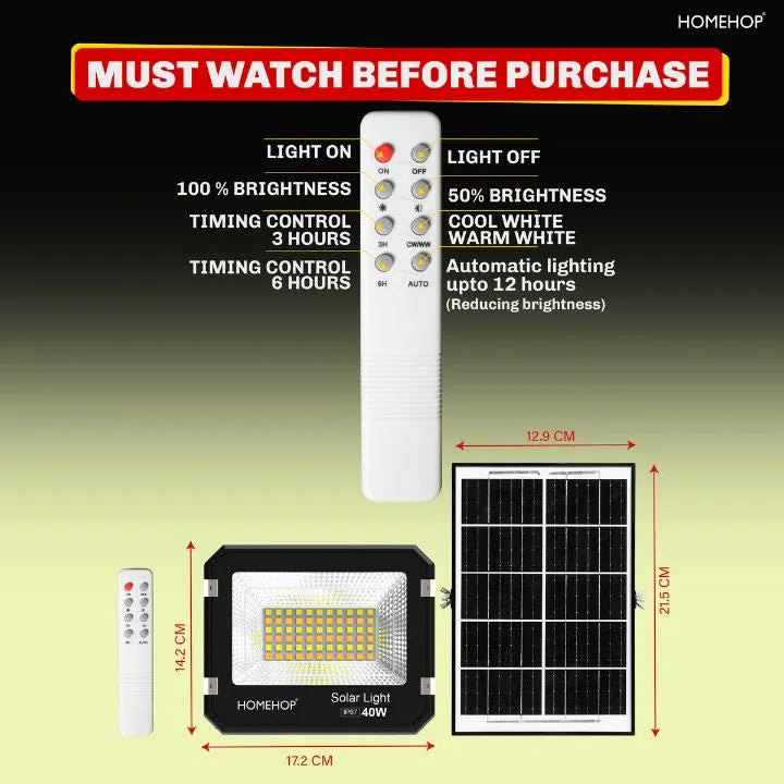 Solar Led Flood Light Outdoor 40W Waterproof Lamp For Home, Garden, Wall, Patio (3 Colour)