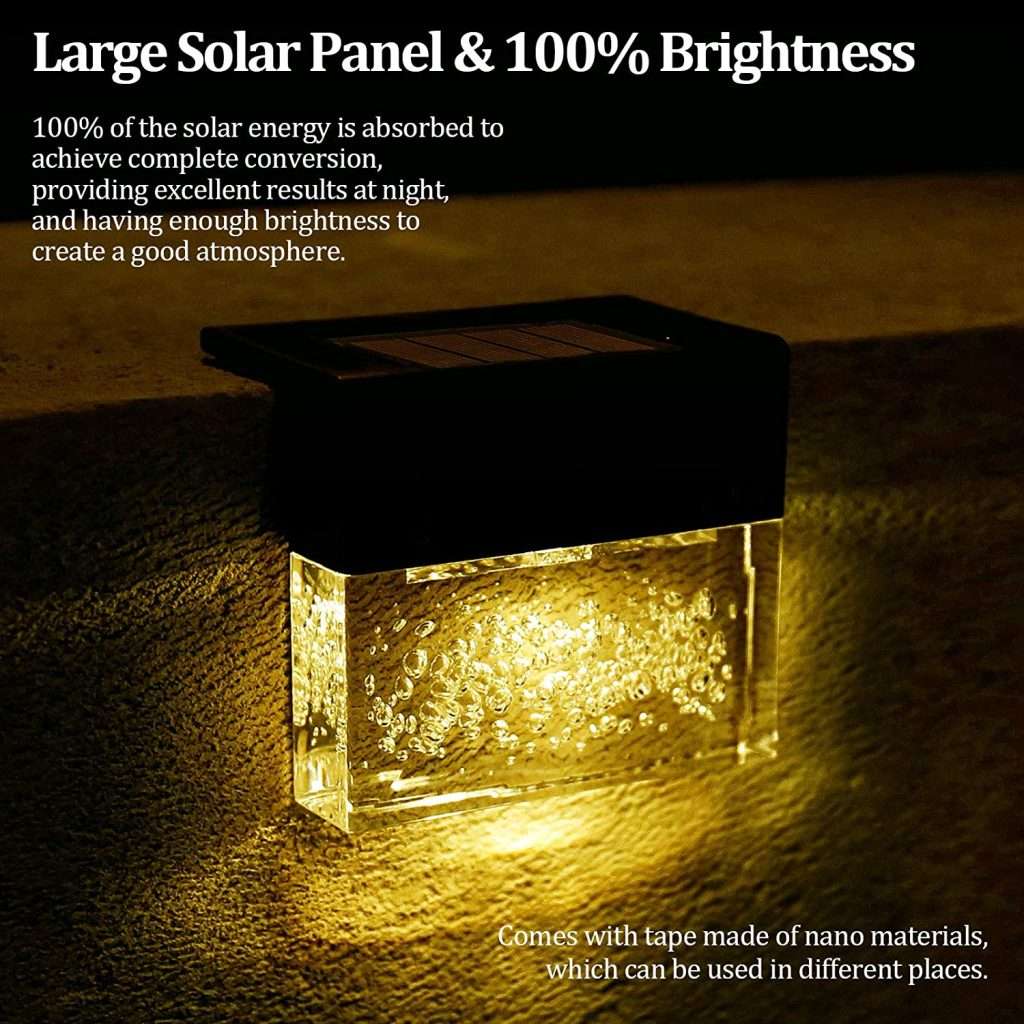 solar led deck light large solar panel & 100% brightness
