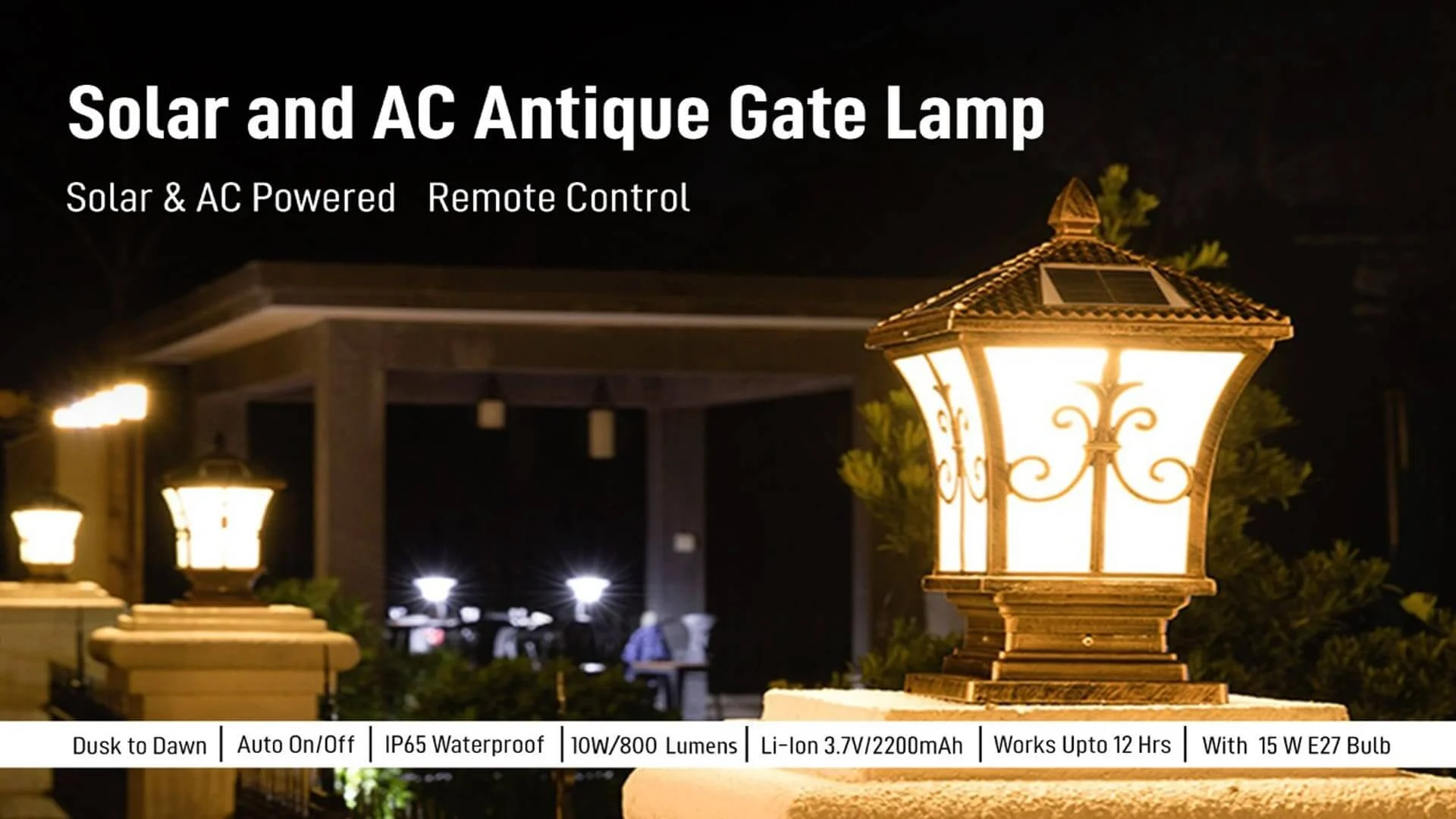 solar gate light ac powered antique lamp for outdoor home garden