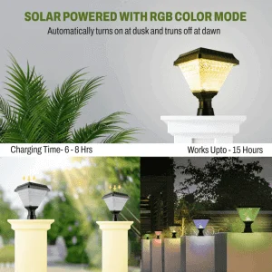 solar compound wall lights with rgb color modes, works up to 15 hours