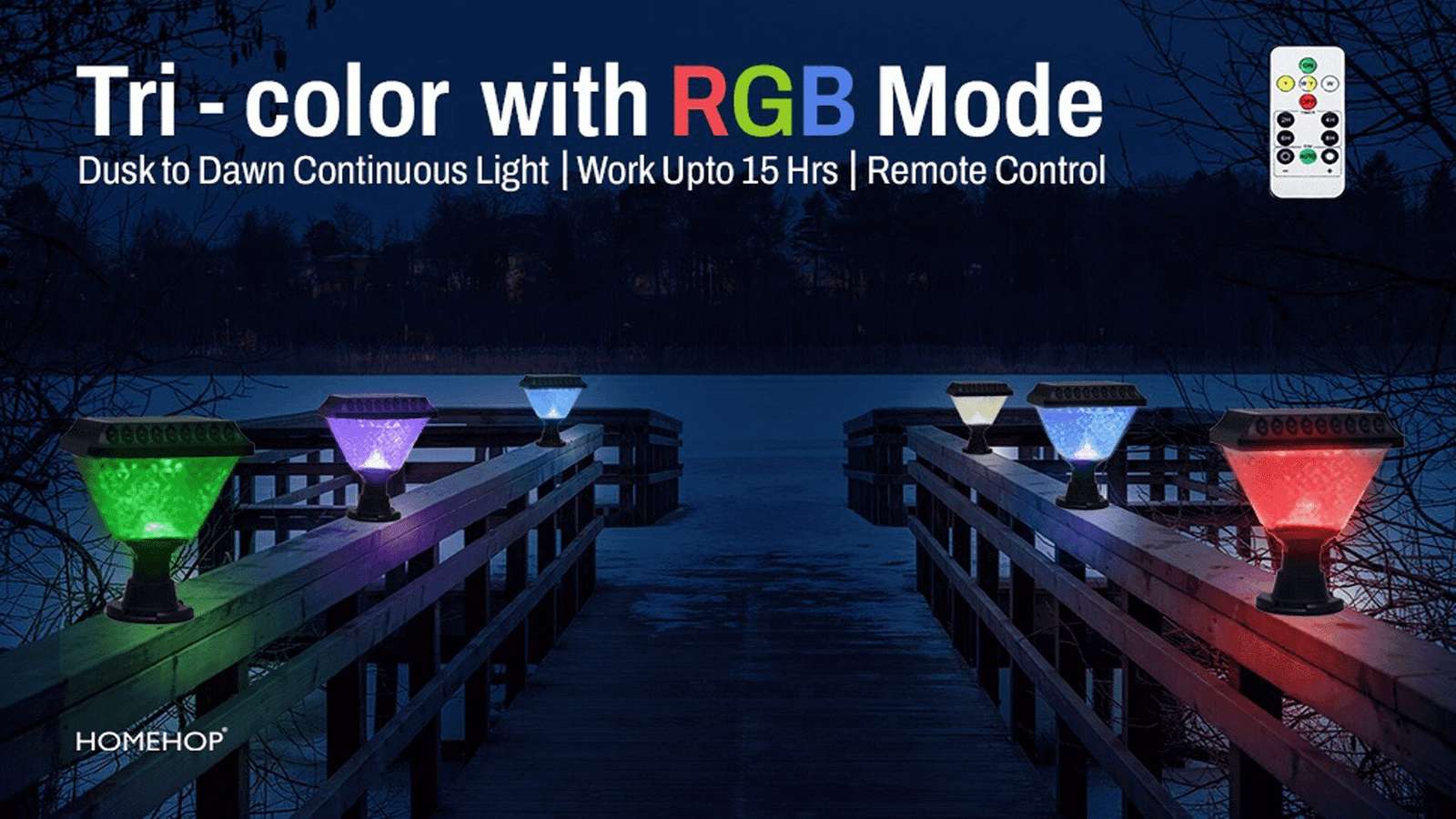 solar compound wall light with tri color rgb mode, dusk to dawn continuous light, remote control