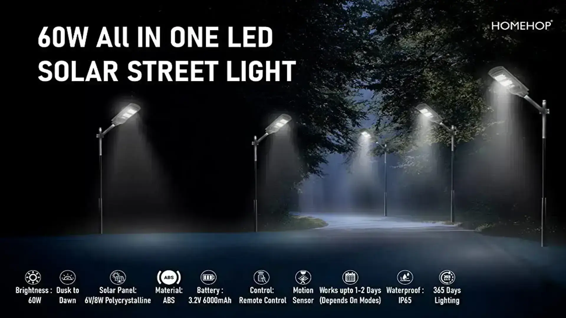 Solar Street Light, 10000Lumens LED Solar Power Street Light with PIR  Motion Sensor Dusk to Dawn Outdoor Solar Lighting for Street, Park,  Garden,Courtyard, Walkway, IP66 Waterproof Lamp+Pole 
