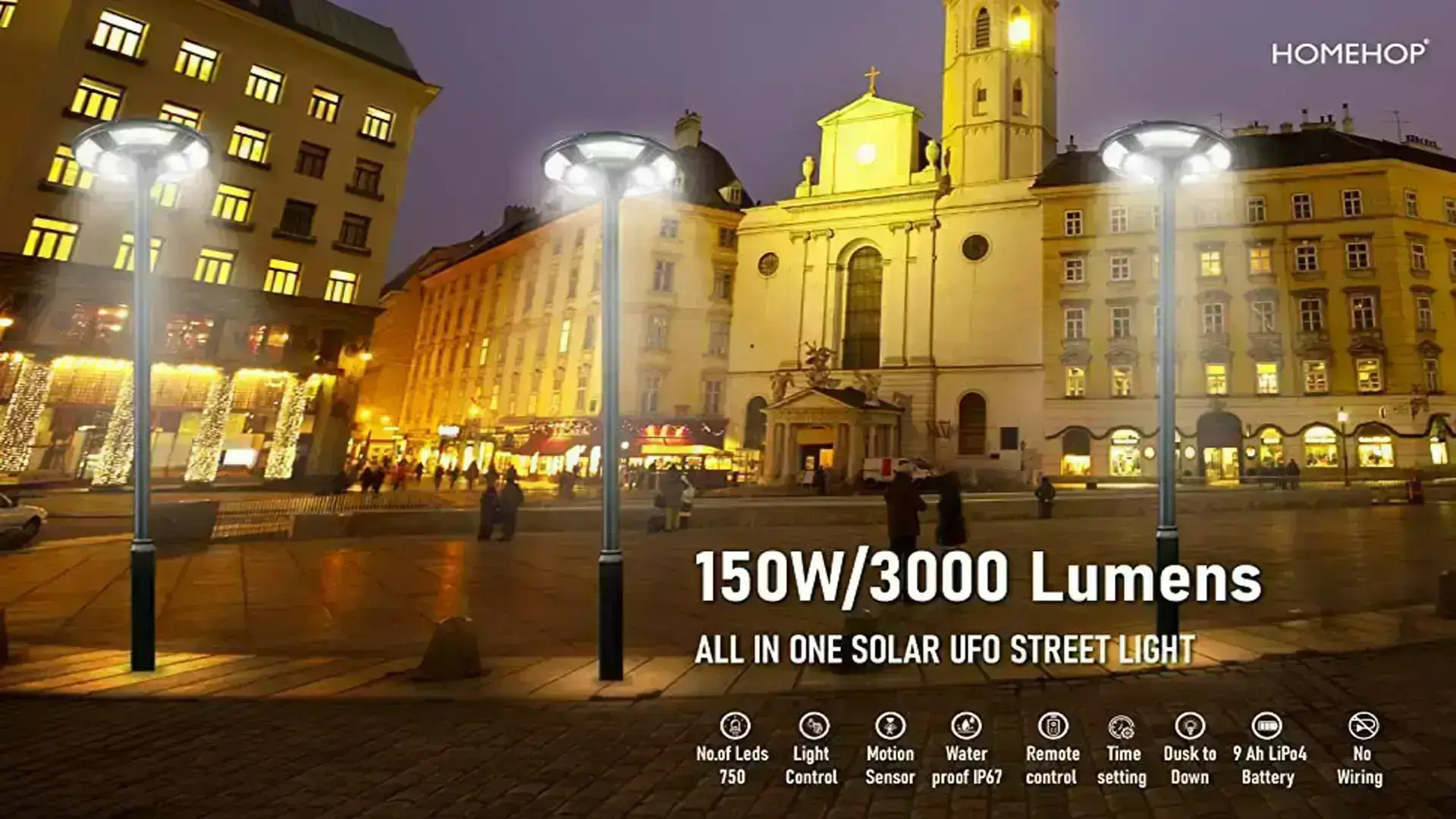 150w solar ufo street light with motion sensor and remote control