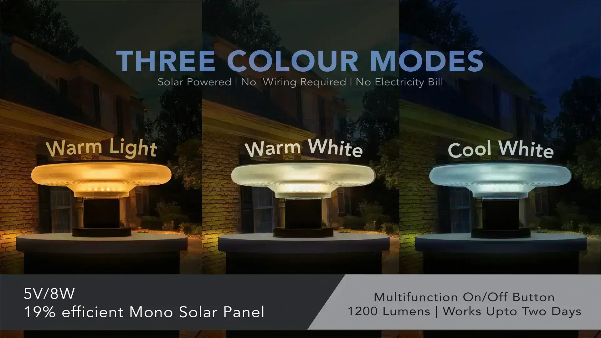 solar gate light with three colour modes