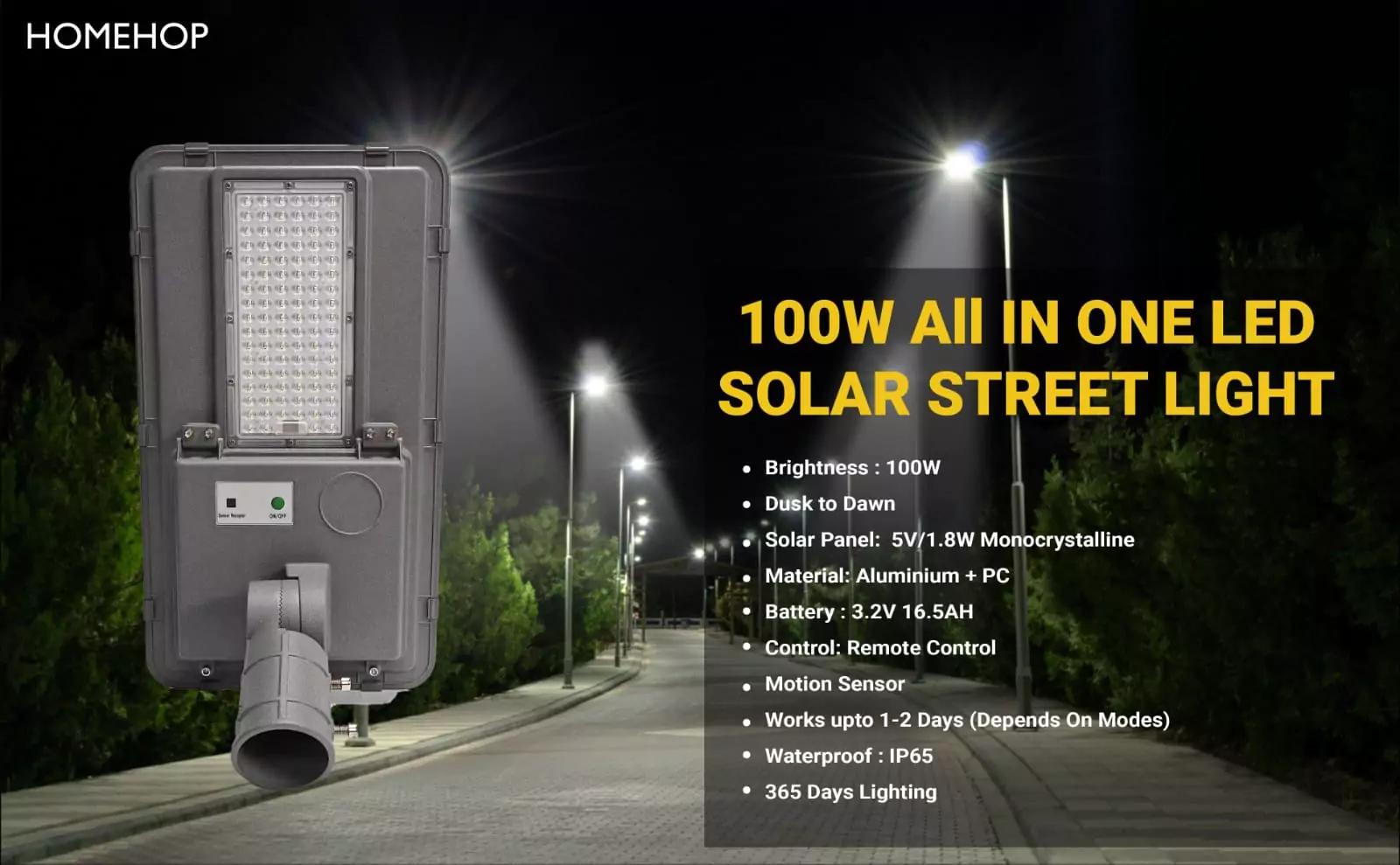 solar 100w street light for outdoor lamp