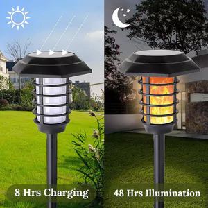 solar led decorative flame garden pathway light day time charging